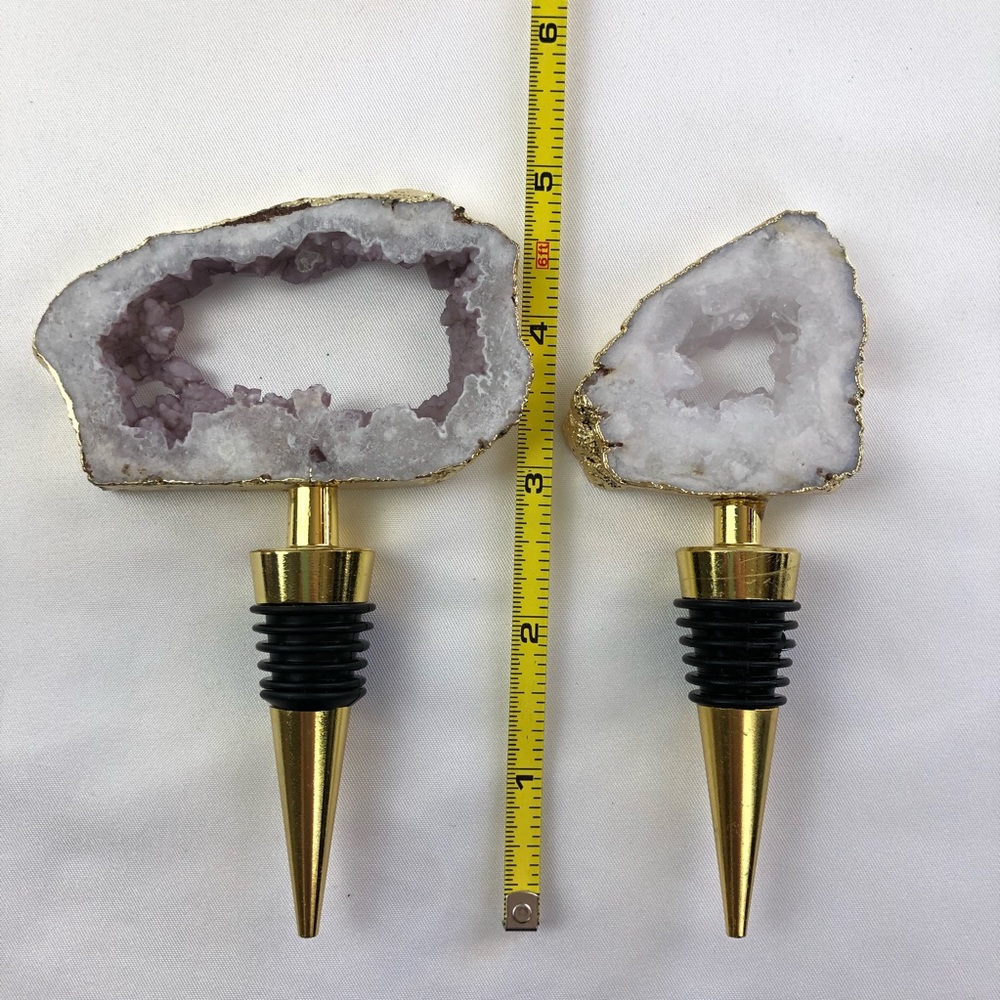 Clear Crystal Quartz Druzy Geode gold plated wine bottle stopper topper stone - Picture 11 of 13